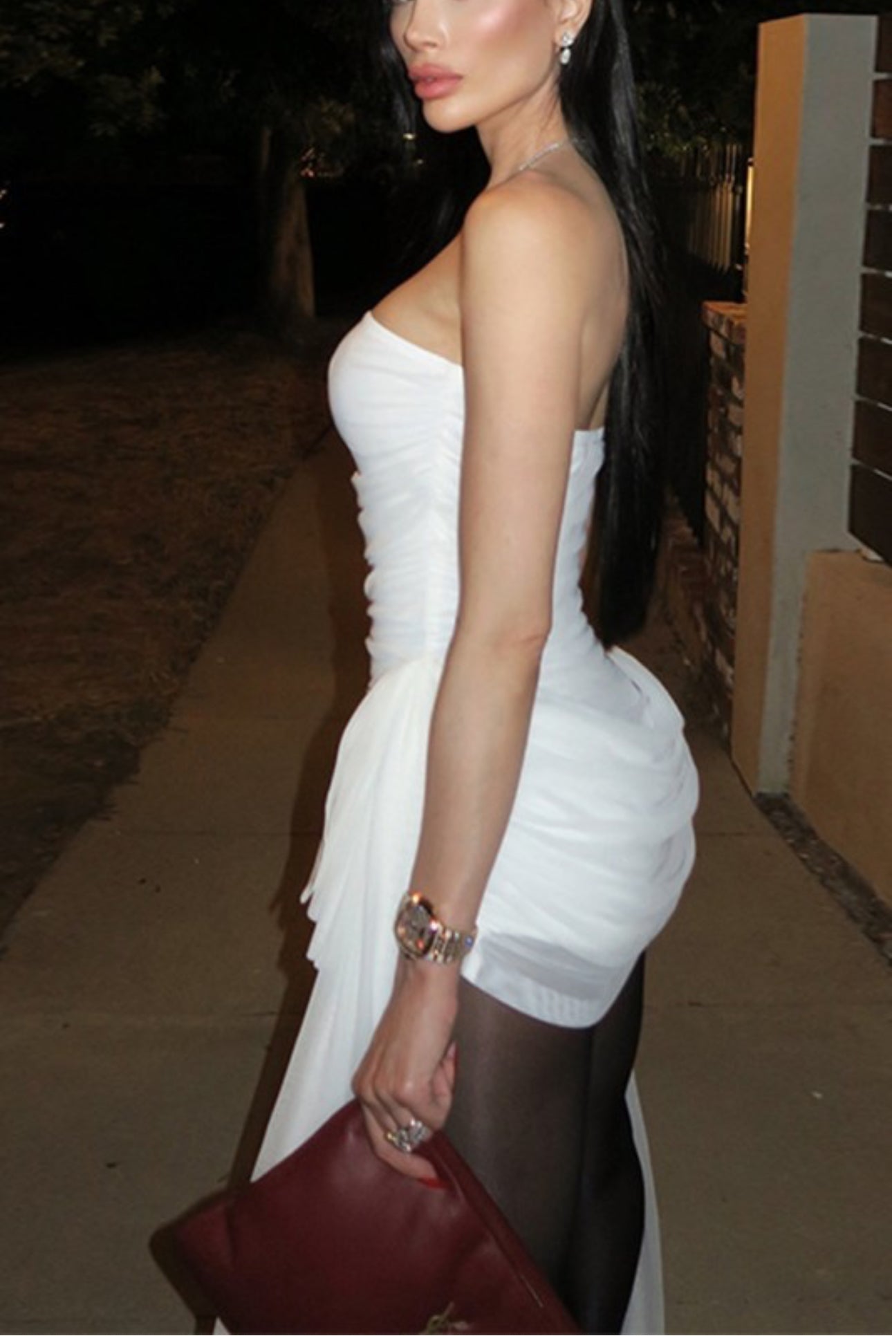 CAMEILA RUCHED GOWN W/SIDE FRINGE