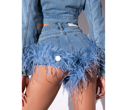 RU HER Denim Fur Shorts