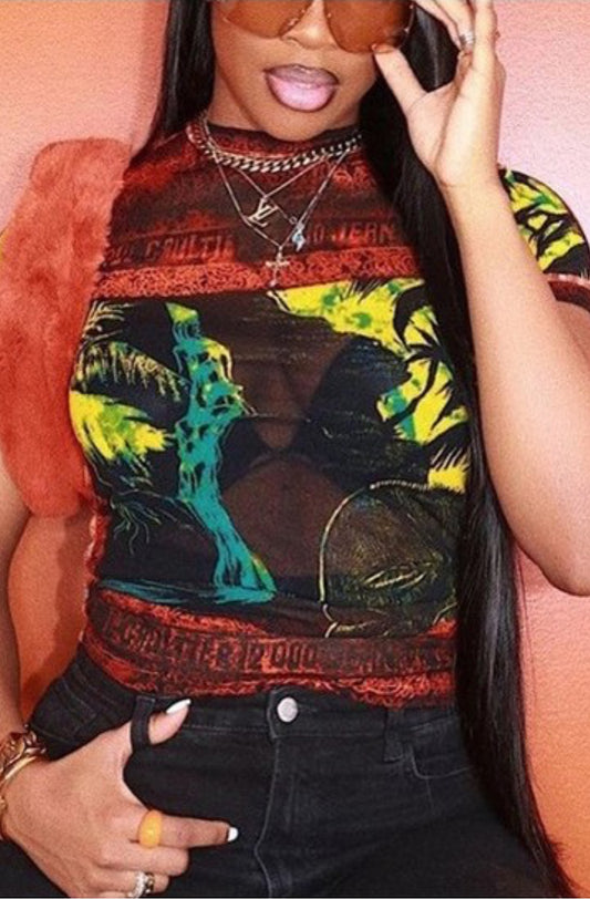CANE MESH GRAPHIC TEE
